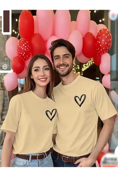 FULL TOLERANCE Yd Design Heart Print Lovers Couple's Oversize T-Shirt