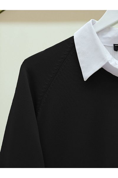 Modamorfo Split Knitwear Tunic with Button Detail on Sleeves and Skirts -Black