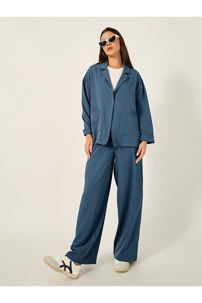 Styli Solid Oversized Blazer and Wide Leg Pants Co-Ords