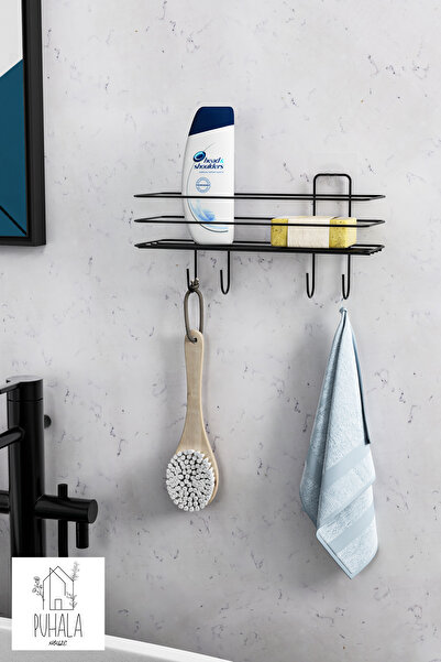 PUHALA HOUSE Siyah Yapışkanlı Banyo Düzenleyici Banyo Ve Mutfak Rafı Mutfak Düzenleyici Şampuanlık