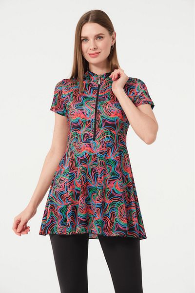 İYİBU Semi-Closed Short Sleeve 4 Pieces Women's Dress Swimsuit Set - Top, Bottom, Bonnet, Bustier