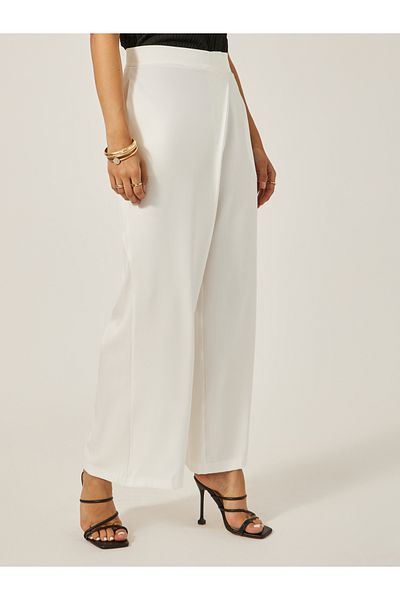 Styli High Rise Straight Fit Pants with Cross Over Waistband Detail