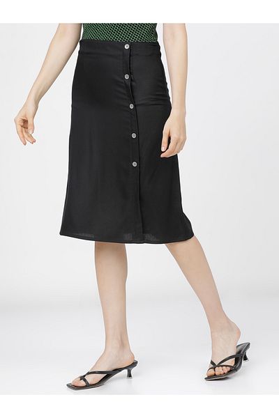Tokyo Talkies By Styli Solid Wrap A-Line Skirts with Buttons Detail