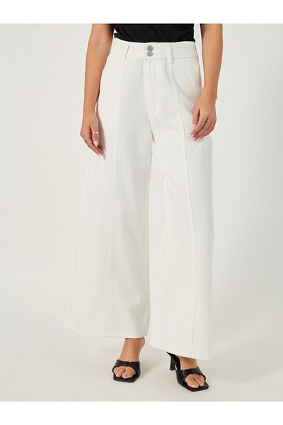 Styli Pintuck Details Wide Leg Jeans with Buttons