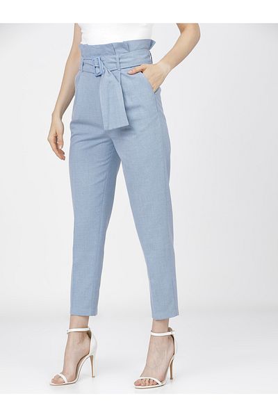 Tokyo Talkies By Styli High Rise Tapered Fit Crop Trousers with Belt