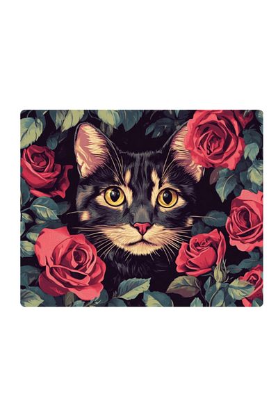 lili hediyelik Mousepad with Flowers Cat Printed 17,5X21,5 cm