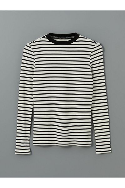 LC Waikiki Lcw Modest Black Crew Neck Striped Women's Bodysuit