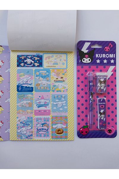 KIRTASİYEM Kuromi Sticker Album Notebook and Kuromi Pen Set – Cute Stationery Set