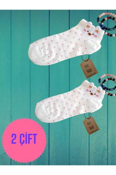 ENEFENDİ جوارب قطنية منقوشة للنساء - زوجان من الجوارب مع الأذنين، 36-40 كريمي