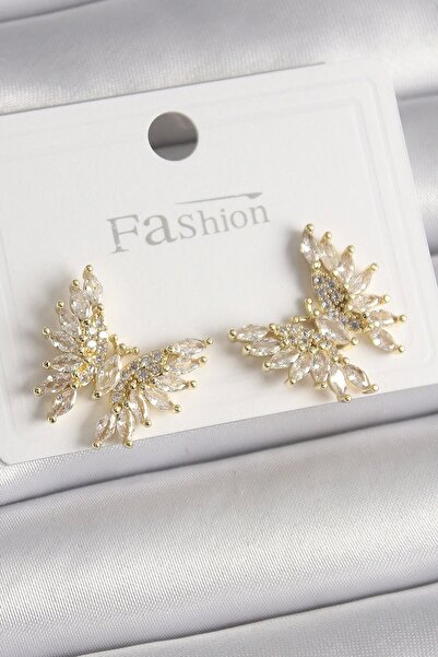 shopwave Brass Gold Color Zircon Stone Butterfly Model Women's Earrings