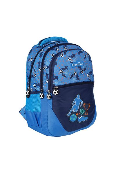 SYG Rucsac de școală pentru băieți Relaxion - 4 compartimente, impermeabil, fotbal albastru