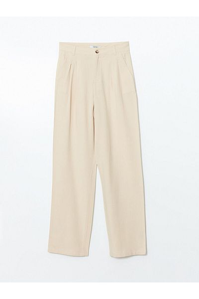 LC Waikiki Xside Beige Linen Blended Women's Pleated Pants