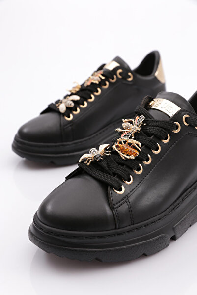 DGN Kadın Kalın Taban Arı Tokalı Sneakers Ayakkabı Siyah Siyah 15299633118