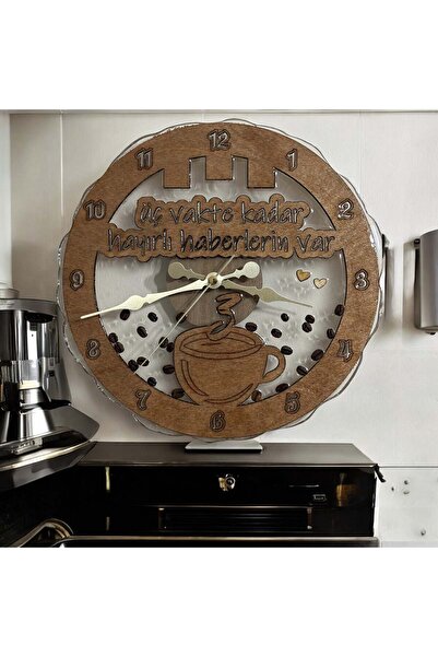 Pelince ساعة حائط خشبية - قهوة تركية، تصل إلى ثلاث مرات - مطلية براتنج الإيبو...