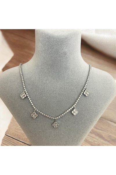 BIJUTERI Silver Color Zircon Stone Flower Set
