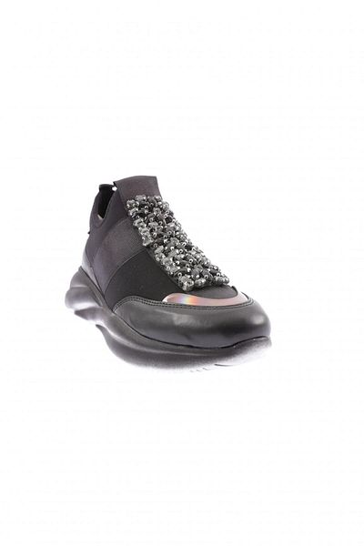 DGN Women's Stretch Detailed Crystal Stone Sneakers Shoes Black 3333137