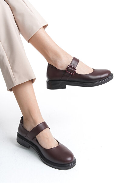 MARSEDO Kadın Loafer Makosen Casuel Tokalı Bantlı Günlük Ayakkabı Marie Bordo C.