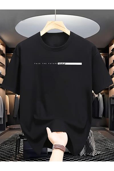 uyguntarz Unisex-T-Shirt mit „Face The Future“-Aufdruck in Übergröße