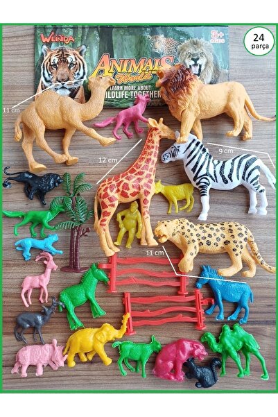OYUNCAKSAHİLİ Hayvan Set 24 Adet Vahşi Orman Oyuncak Kurt Zebra Fil Ayı Eşek Aslan Kaplan Zürafa Kırılmaz Figürler