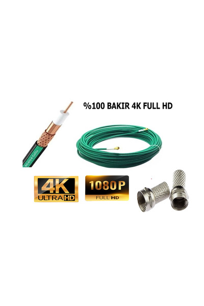 Herz 30metre Rg6 U6 Gold F Konnektörlü Hazır Uydu Anten Kablosu Full Hd 4k