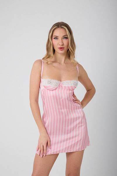 Satürn store Women's Short Nightgown with Satin Lace Breast Lift Underwire Waist Seated Back Detail