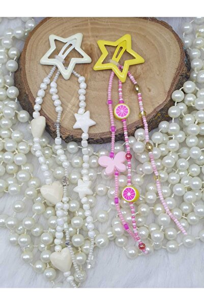 HAPPY HANDMADE مجموعة من 2 خرز شعر - مشبك شعر - هدية للأطفال - هدية بتصميم خاص