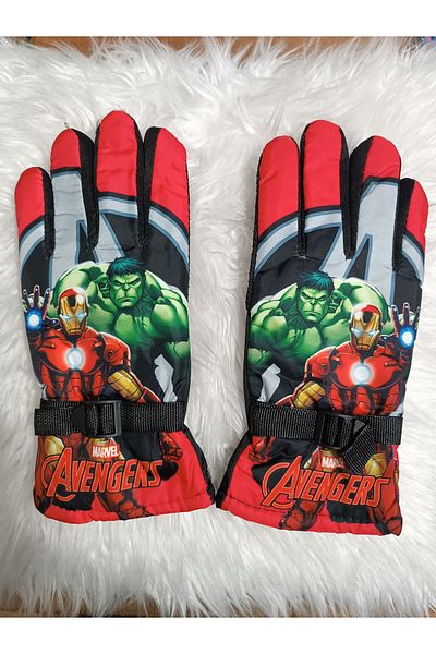 Blotch Hulk Waterproof Red Color Lined Children's Ski and Snow Gloves 5-9 Years Old