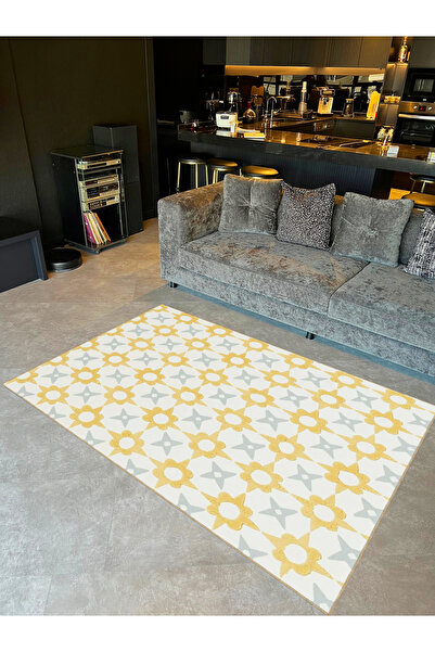 Rugs Modern Halı Tuğrul Koleksiyonu Sarı Tonlar Yıldız Şekil Motifler Desenli...