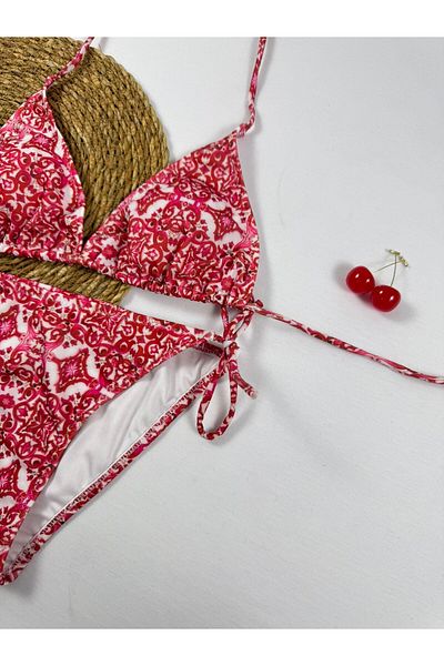 XORVİO Women's Ancient Star Patterned Red Bikini Set Stylish Stretchy Cotton New Season Young Bikini Set