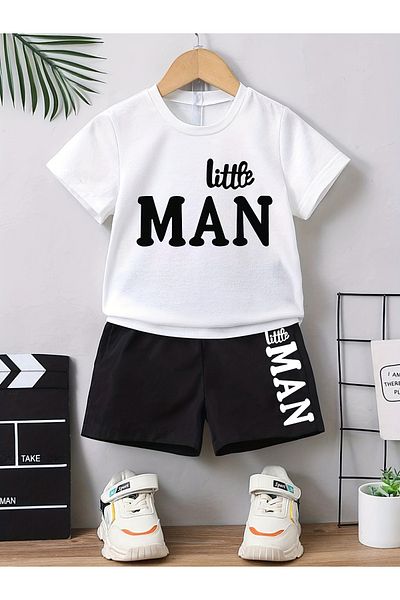 Let's Wear Set de pantaloni scurți pentru tricou pentru copii Little Man Premium