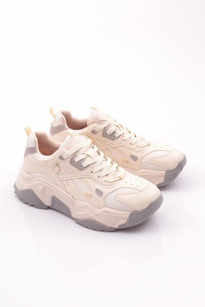 DGN Pantofi sport pentru damă, cu șireturi, cu talpă groasă, argintiu Ecru 762483138