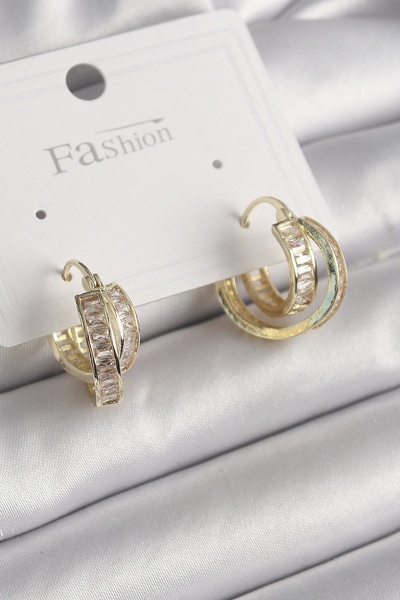 shopwave Brass Gold Color Zircon Stone Hoop Model Women's Earrings