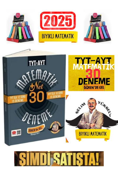 Orijinal Yayınları Bıyıklı Matematik TYT İlk 12-AYT İlk 10 Soru Matematik 30 Deneme- Öğren de Gel+22 Net+Kalemlik