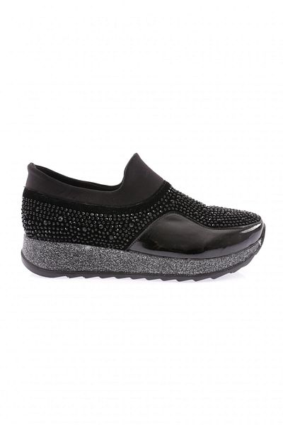 DGN Women's Thick Sole Crystal Stone Sneakers Shoes Black 112130282674
