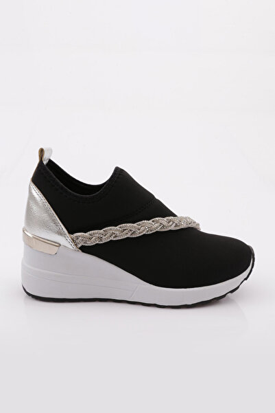 DGN Women's Black Silver Filled Heeled Shoes 12233135