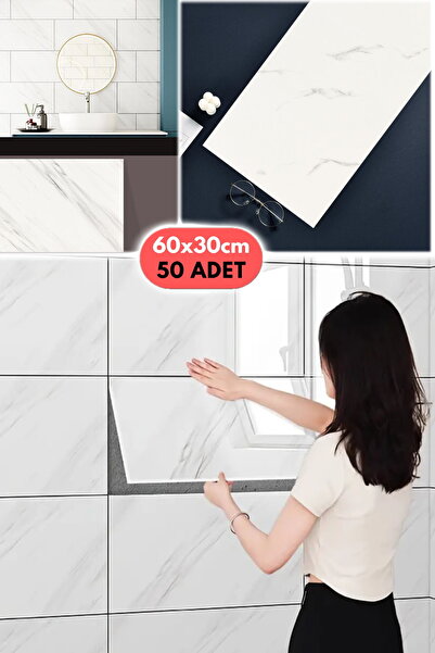 Munico 50 Adet 60 Cm Beyaz Banyo Mutfak Yer Döşeme Köpük Fayans Gerçekçi  Mer...