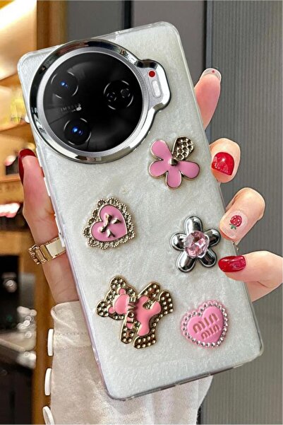 3GEN CASE Tecno Camon 30 Pro 5G Uyumlu 3D Taş Kurdele Kelebek Kalp Glitter Motifli Simli Sert Kapak