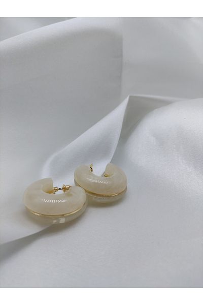 Pera Vintage Marble Pattern Cream Hoop Earrings