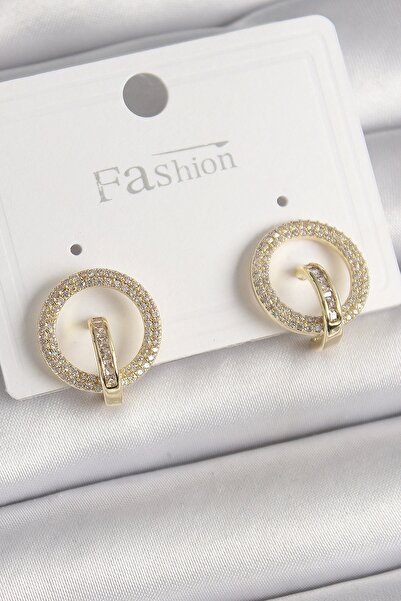 shopwave Brass Gold Color Zircon Stone Hoop Model Women's Earrings
