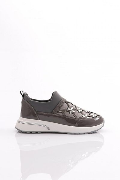 DGN Tenis de damă alb din piele lacuită gri - Detaliu flori 51235105