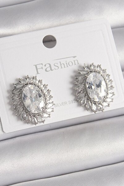 shopwave Brass Silver Color Zircon Stone Women's Earrings