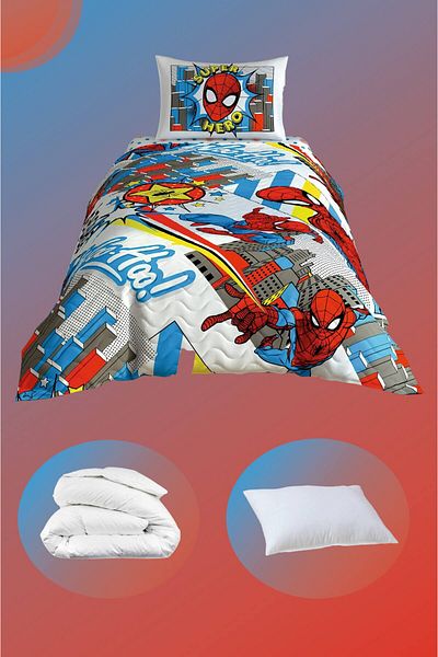 Taç Licensed Disney Spiderman Hero Cotton Complete Single Sleeping Set + Quilt + Pillow