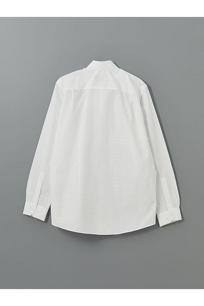 LC Waikiki White Regular Fit Long Sleeve Plaid Men's Shirt