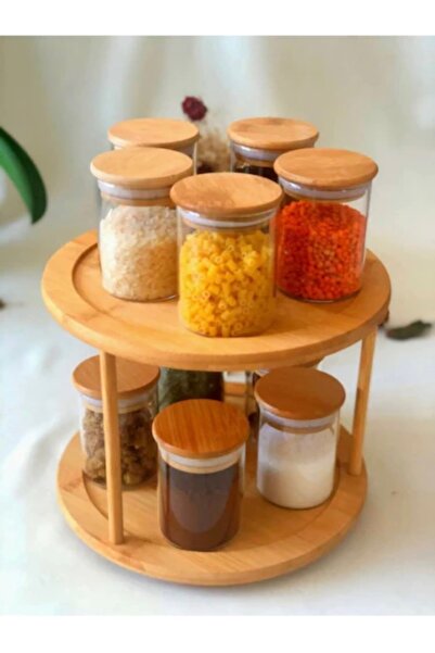 Pembelia Life Bambu Standlı 10 Adet 250 ml Bambu Kapaklı Borısilikat Cam Baha...