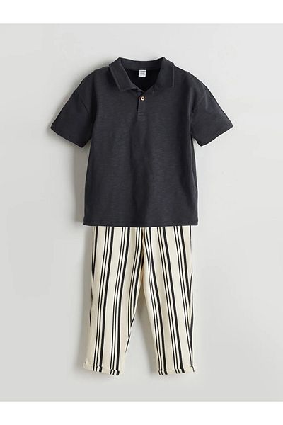 LC Waikiki Lcw Kids Anthracite Polo Neck Boys T-Shirt and Pants 2-Pack