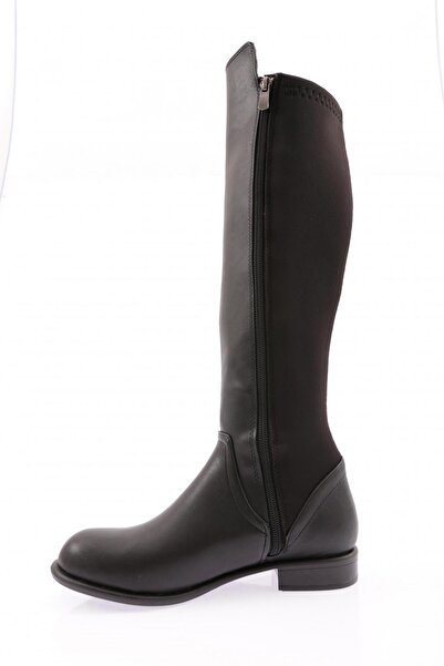 DGN Kadın Arkası Stretch Yanı Fermuarlı Knee High Flats Çizme Siyah 6122668