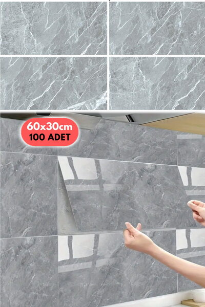 Munico 100 Adet 60x30 Gri Modern Su Geçirmez Duvar Çıkartmaları Kendinden Yap...