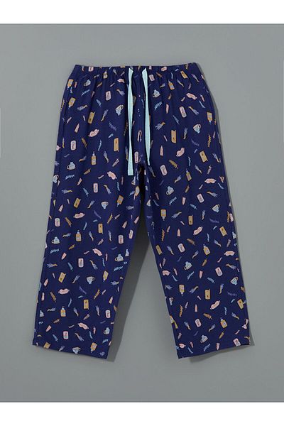 LC Waikiki LCW DREAM Pantaloni de pijama Capri pentru femei, albastru bleumarin, cu talie elastică