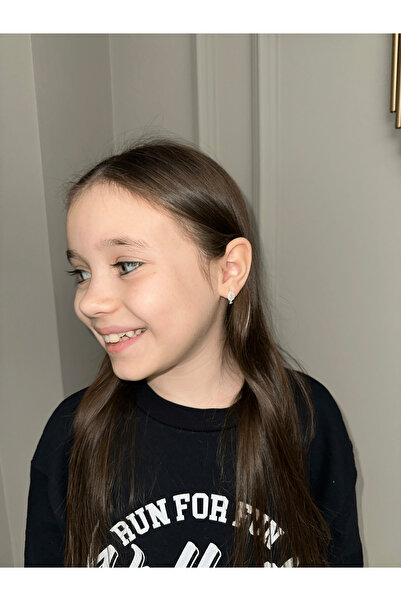 LITTLELUXE Su Damlası Zirkon Taşlı Gümüş Çocuk Küpe, 925 Ayar Gümüş Kız Çocuk Küpe, J Küpe Çocuk Gümüş Küpe