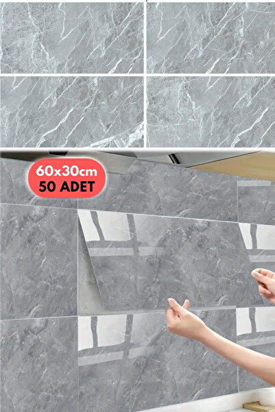 Munico 50 Adet 60x30 Gri Modern Su Geçirmez Duvar Çıkartmaları Kendinden Yapı...